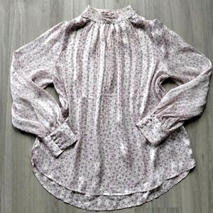 H&M Purple Mock Neck Pleated Floral Print Tunic Sz Medium